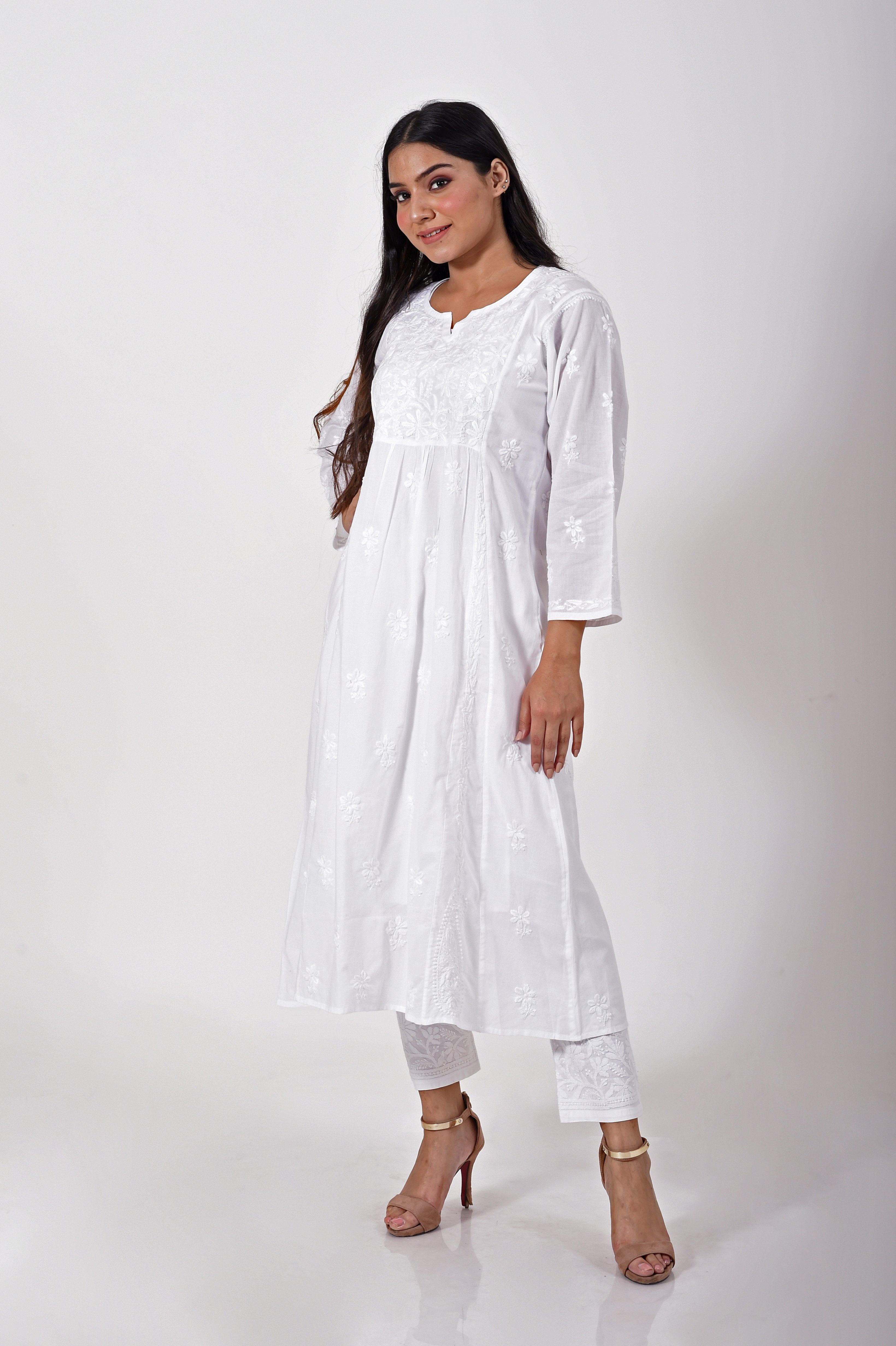 Beautifull Chikan Sipi Kurti With White Chikan Embroidery Patiala Salwar  And Matching Punjabii Jutti free